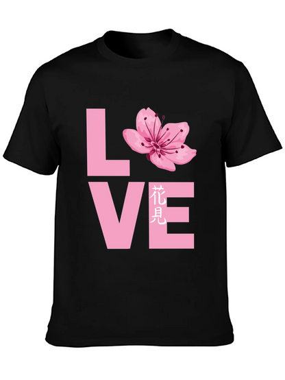 Love Cherry Blossom Graphic T-Shirt - Black