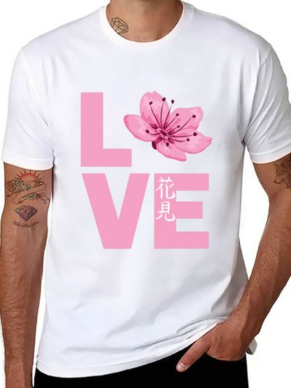 Love Cherry Blossom Graphic T-Shirt - Black
