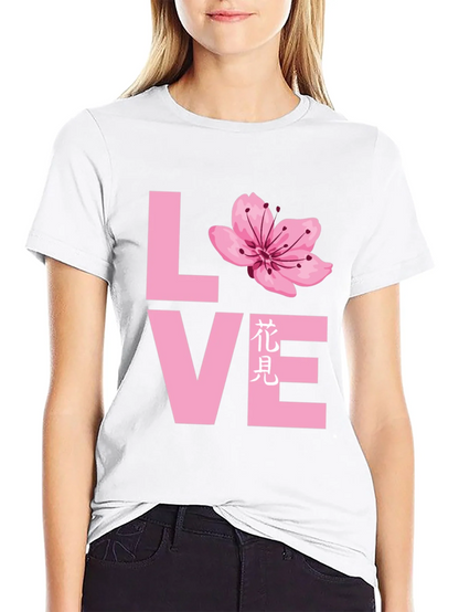 Love Cherry Blossom Graphic T-Shirt - Black