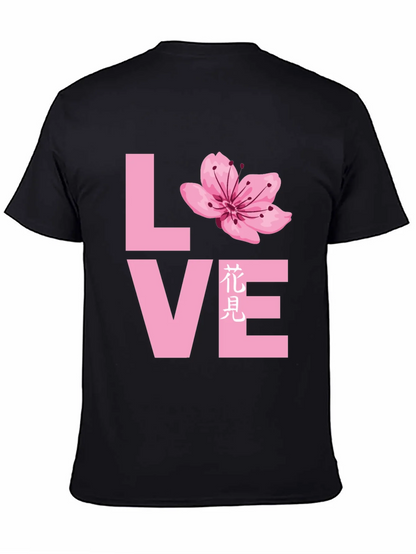 Love Cherry Blossom Graphic T-Shirt - Black