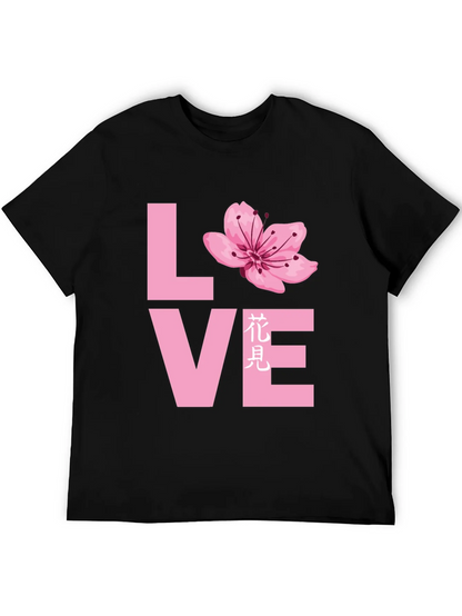 Love Cherry Blossom Graphic T-Shirt - Black