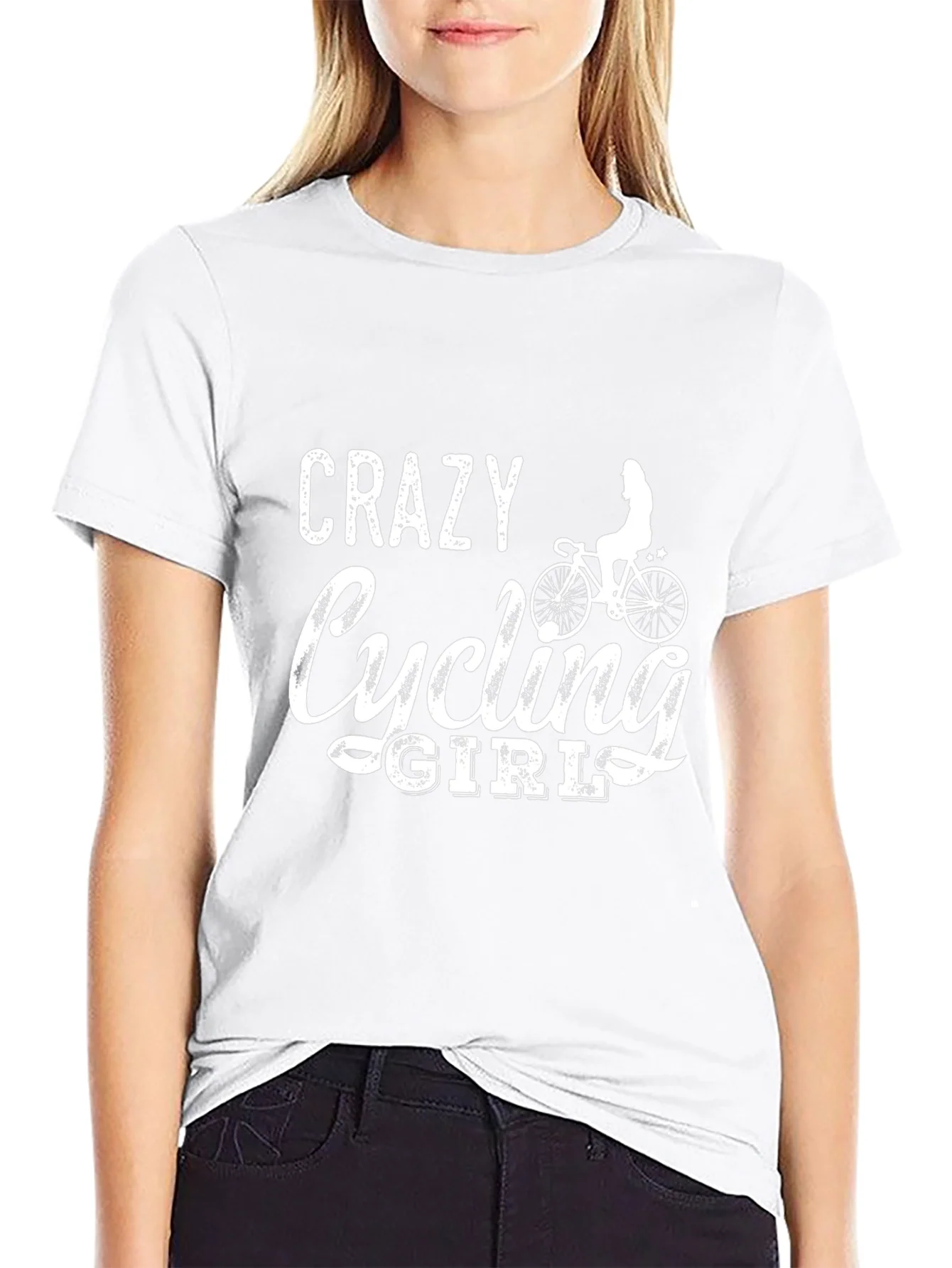 Crazy Cycling Girl T-Shirt - Black Cotton Tee