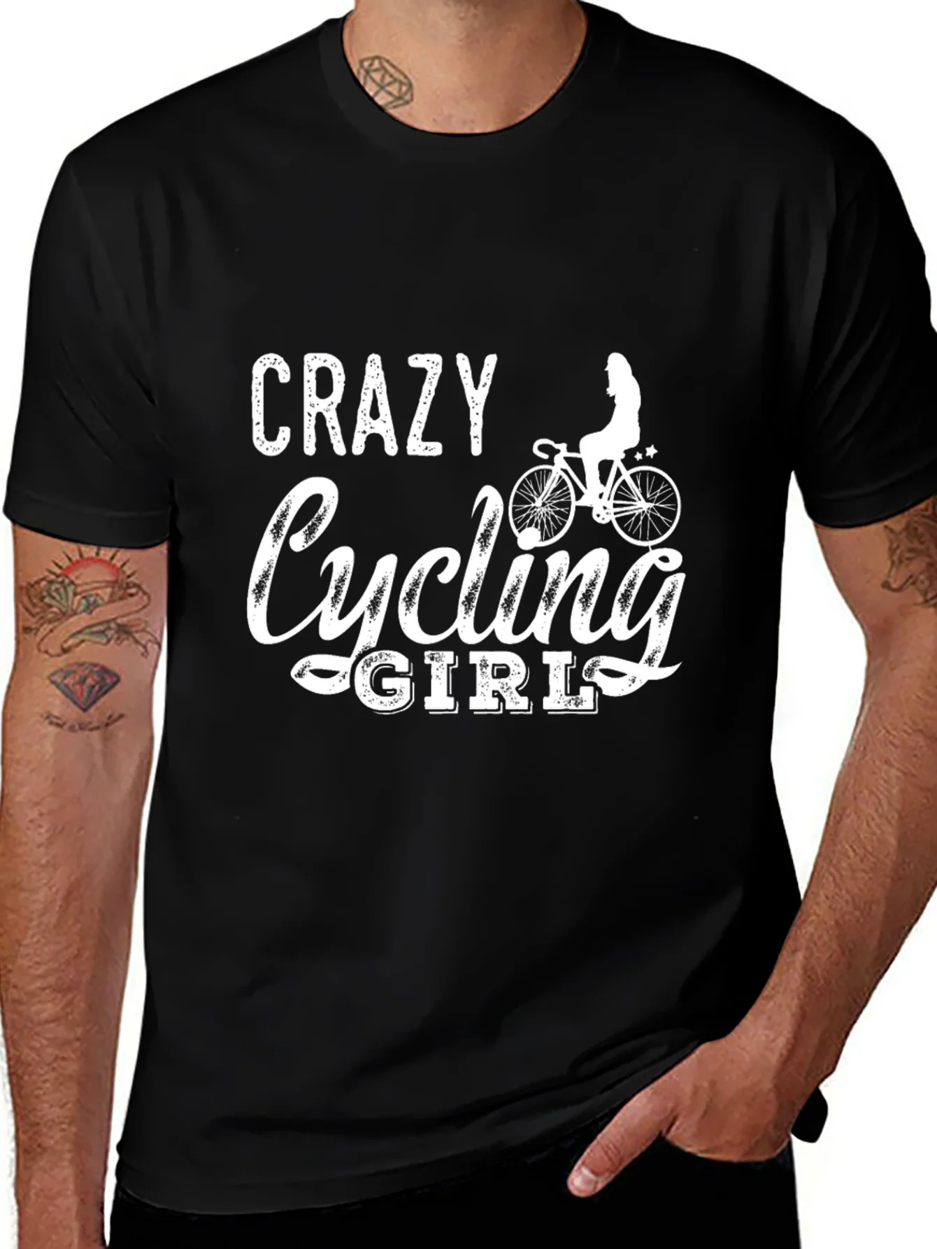 Crazy Cycling Girl T-Shirt - Black Cotton Tee