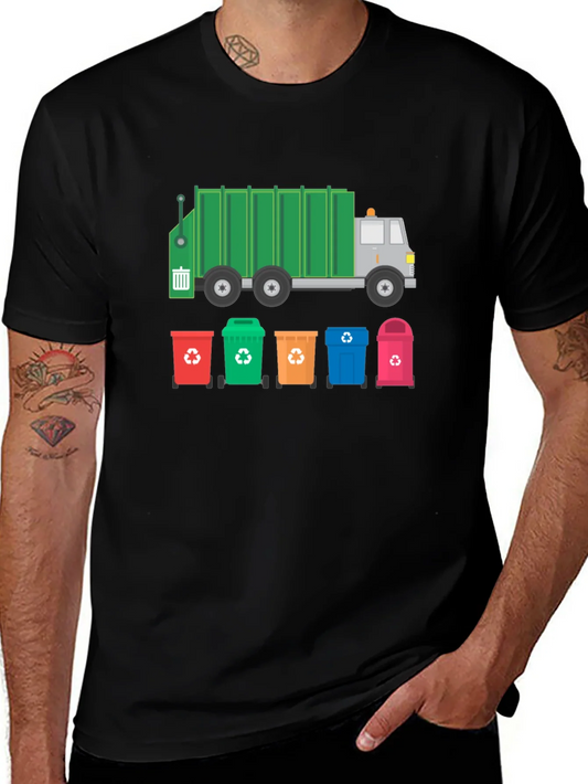 Recycle Truck & Bins Graphic Tee - Black Cotton T-Shirt