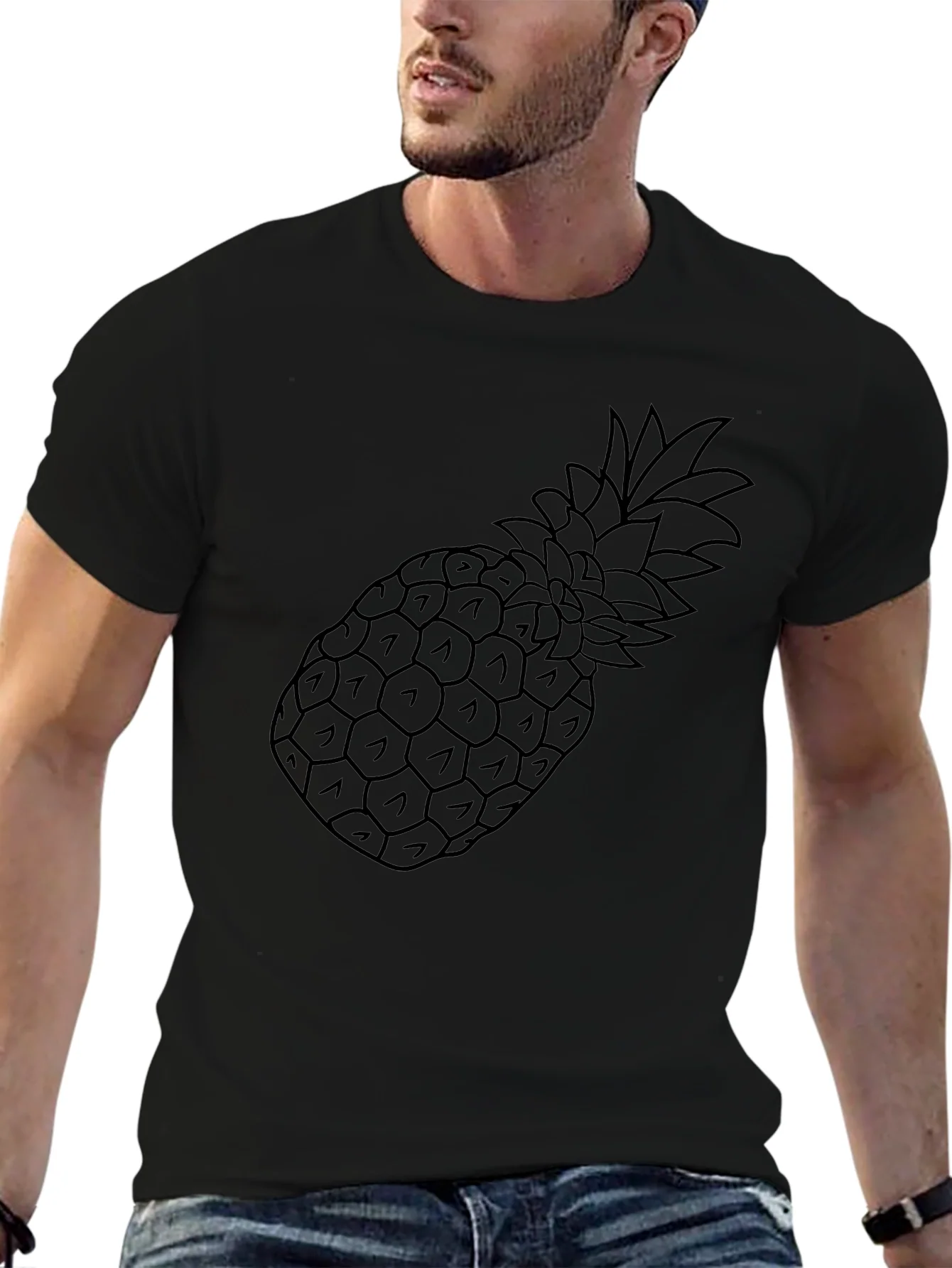 Black Pineapple Outline Graphic Tee Shirt