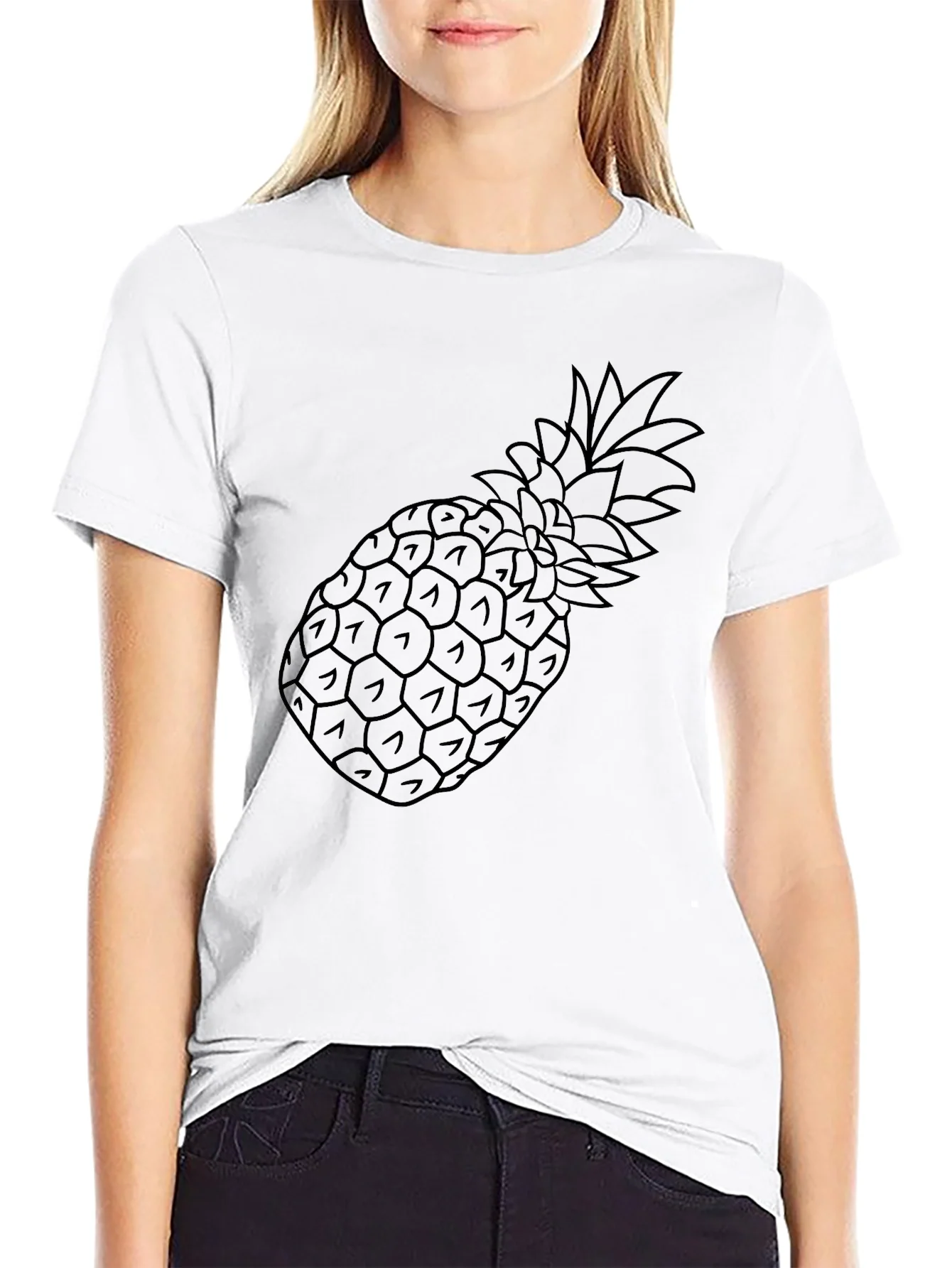Black Pineapple Outline Graphic Tee Shirt