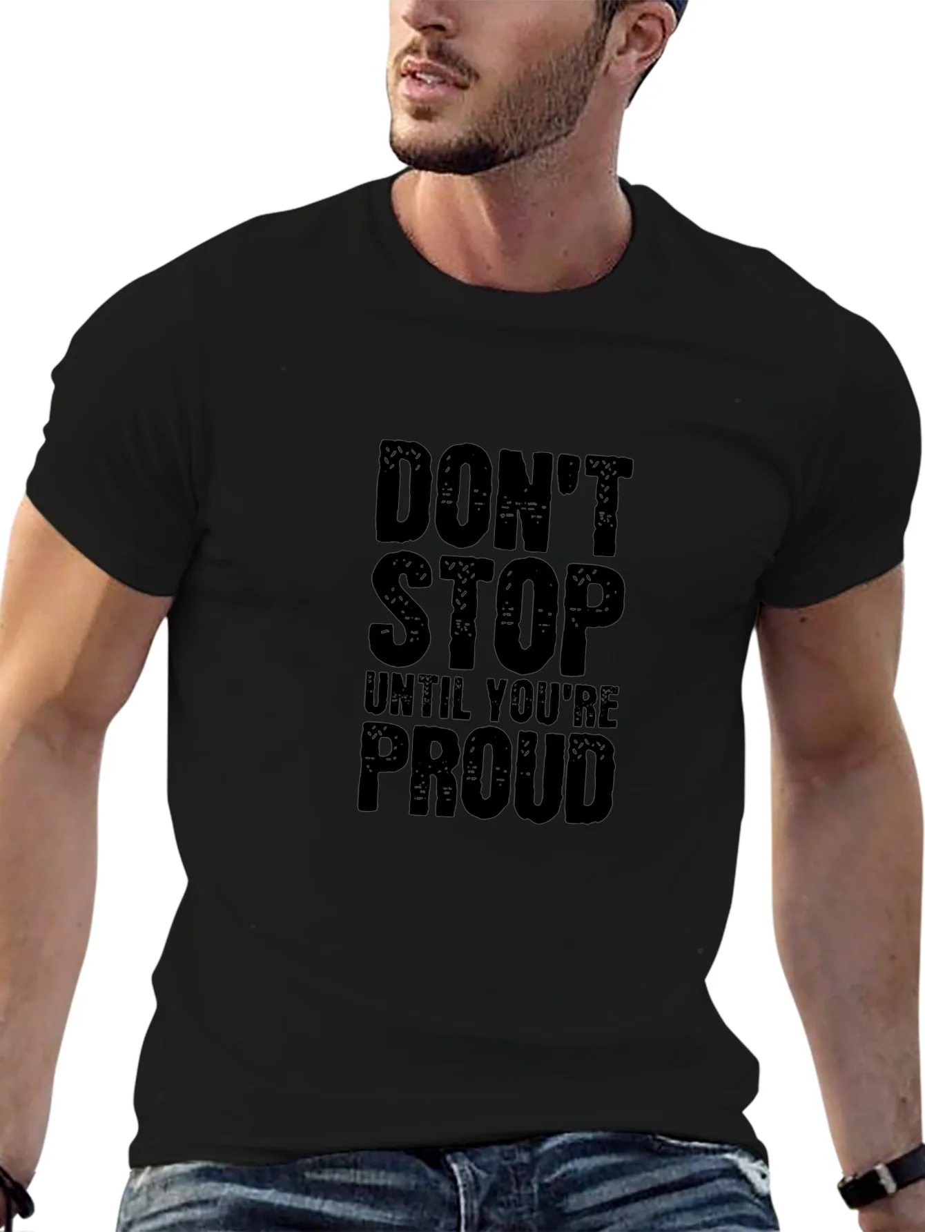 Motivational Dont Stop Graphic Tee - Black Cotton