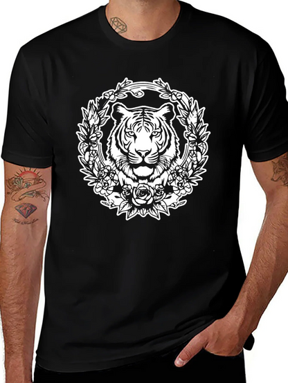 Tiger Floral Wreath Graphic Tee - Black