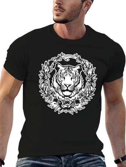 Tiger Floral Wreath Graphic Tee - Black