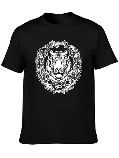 Tiger Floral Wreath Graphic Tee - Black