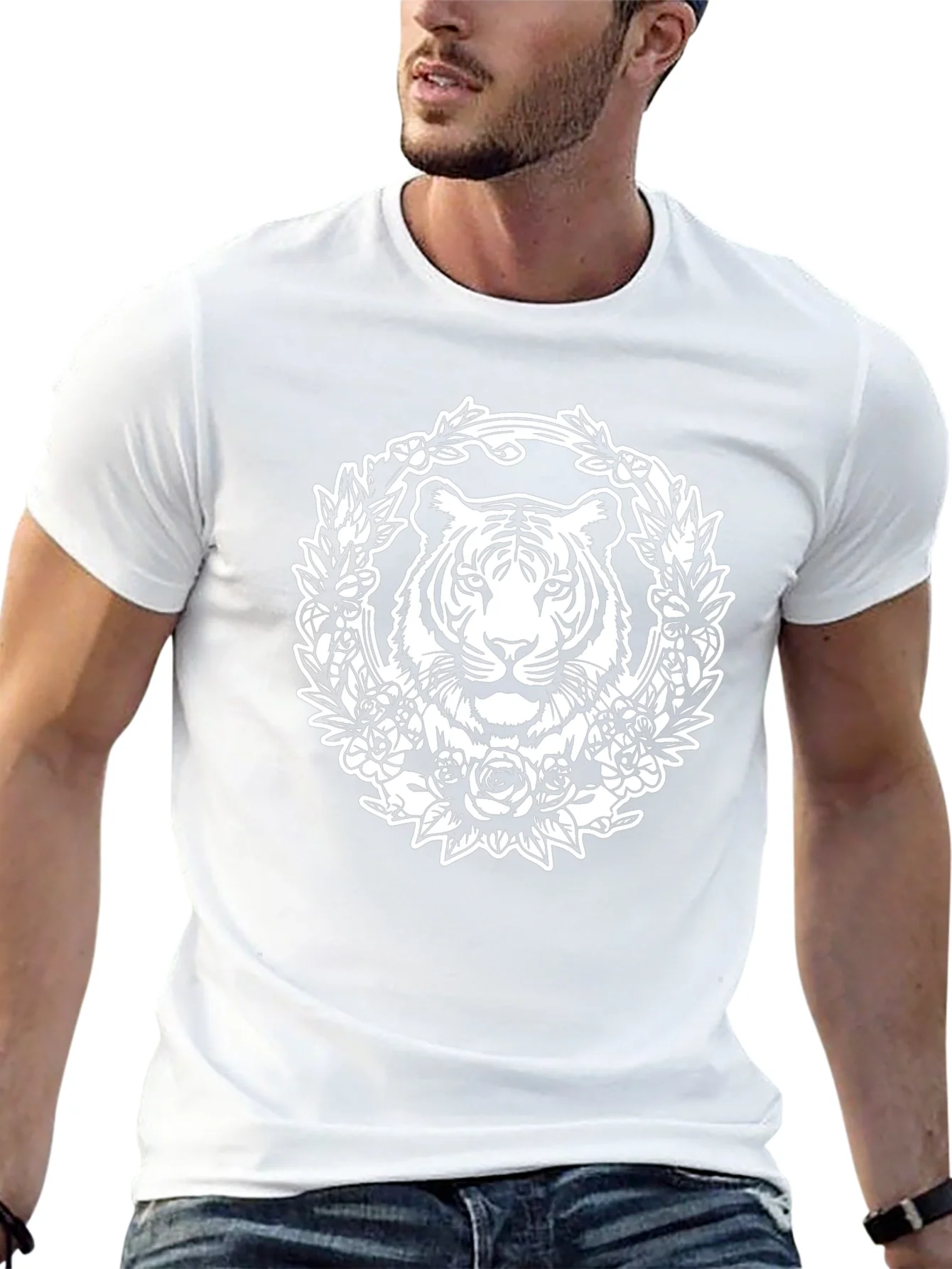 Tiger Floral Wreath Graphic Tee - Black
