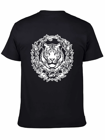 Tiger Floral Wreath Graphic Tee - Black