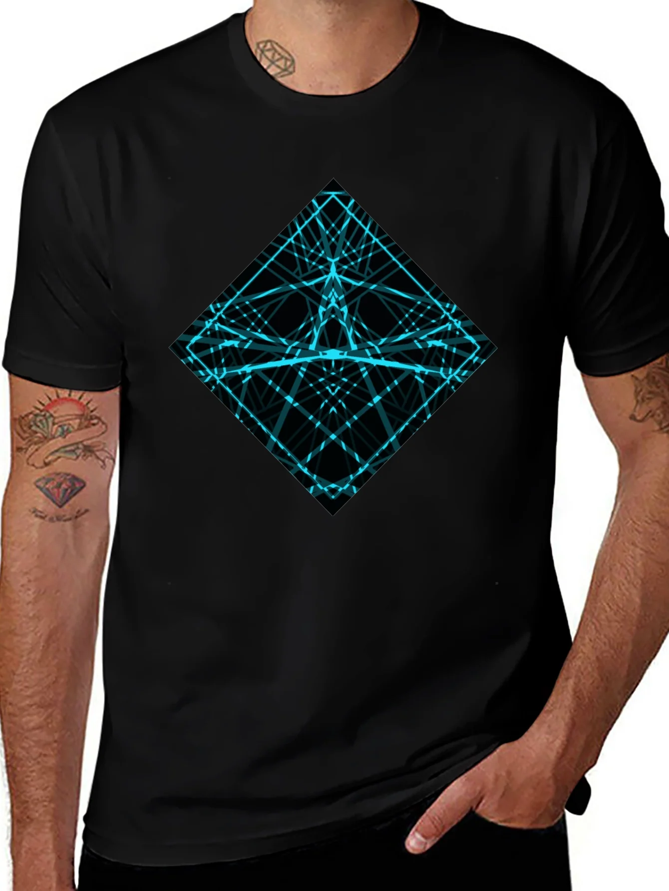 Geometric Lines Graphic Tee - Mens Black Shirt
