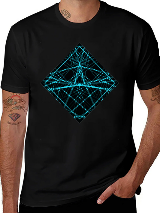 Geometric Lines Graphic Tee - Mens Black Shirt