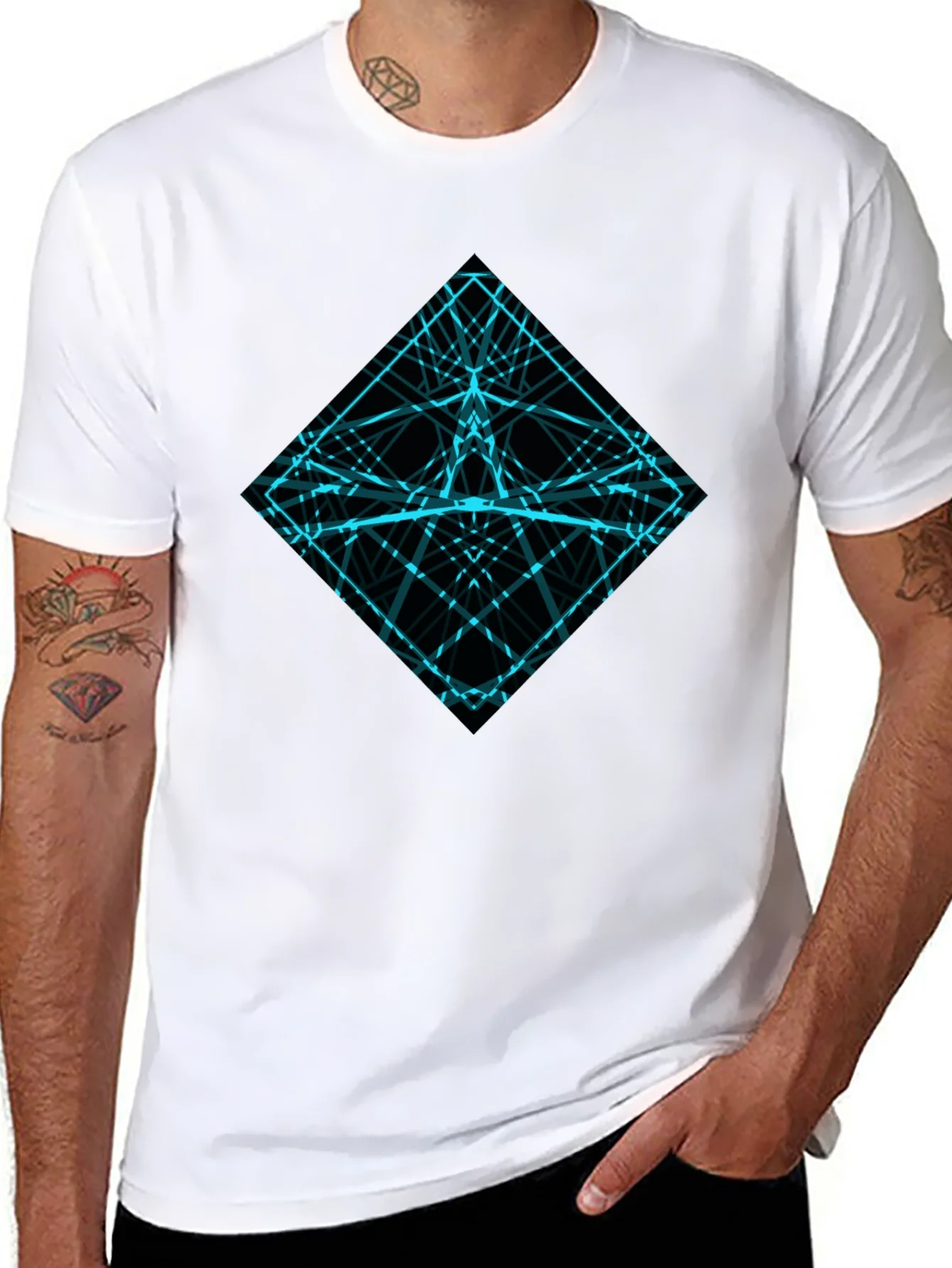 Geometric Lines Graphic Tee - Mens Black Shirt