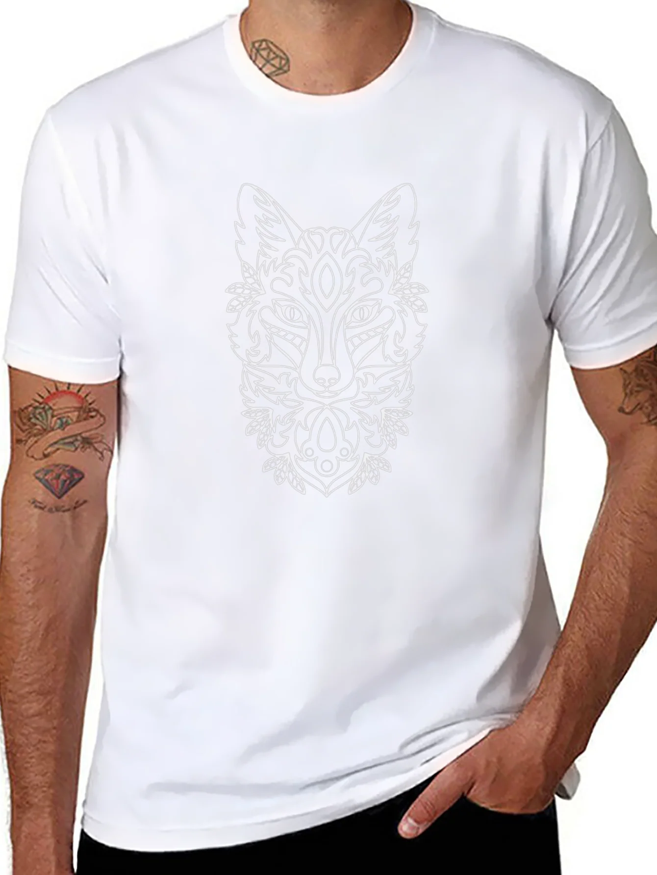 Fox Mandala Graphic Print Black T-Shirt