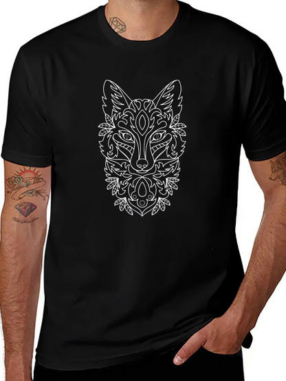 Fox Mandala Graphic Print Black T-Shirt