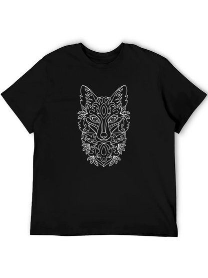 Fox Mandala Graphic Print Black T-Shirt