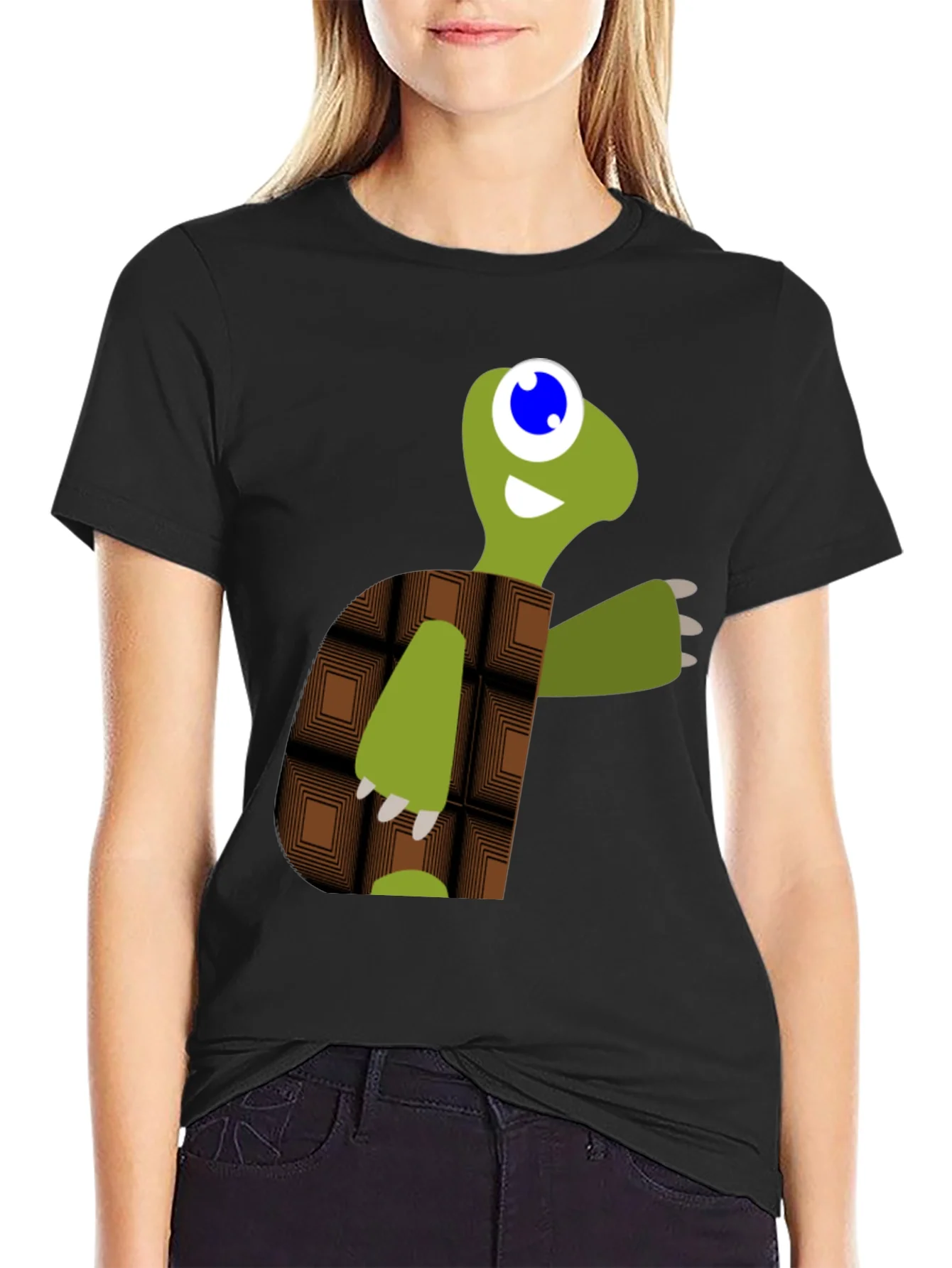 Cartoon Turtle Graphic Tee - Black Casual T-Shirt
