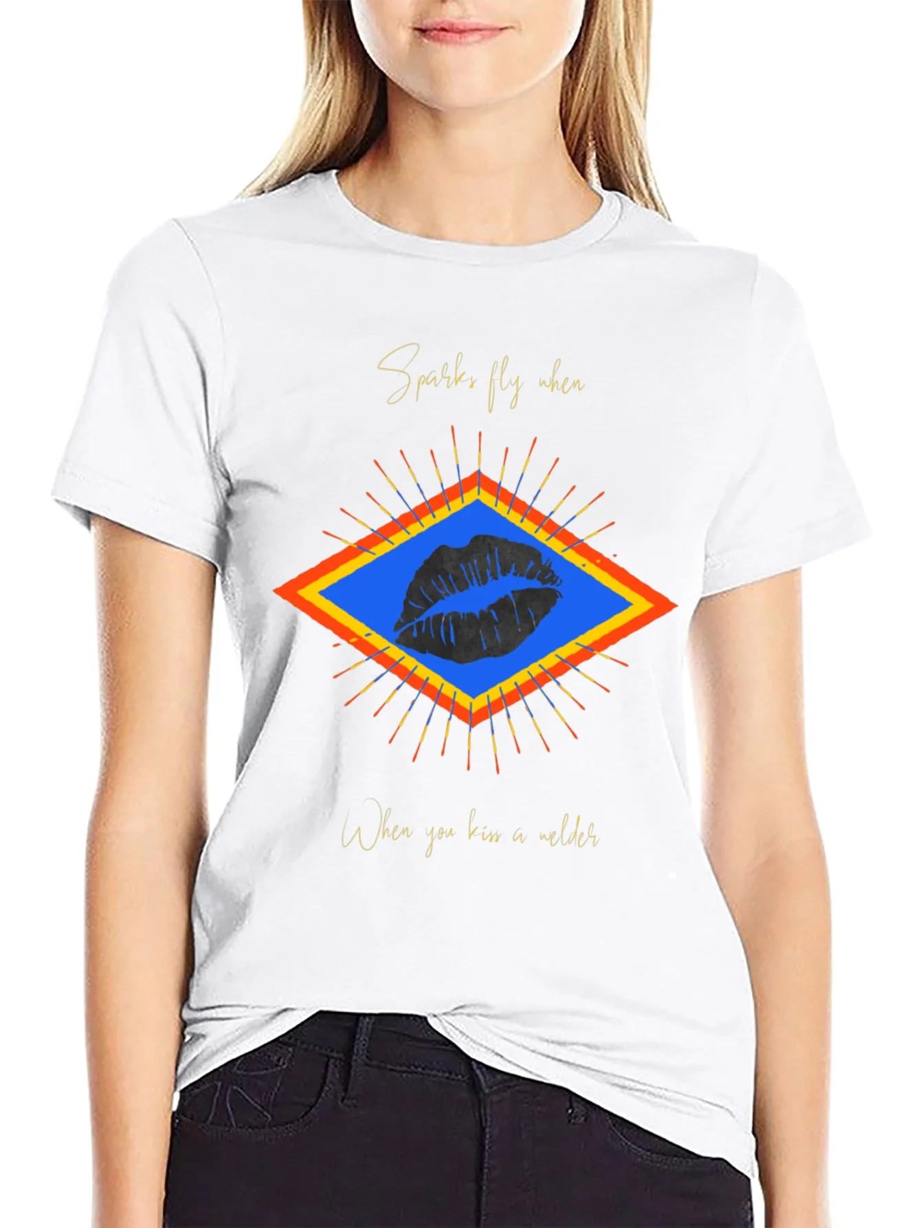 Sparks Fly Welder Kiss Graphic Tee
