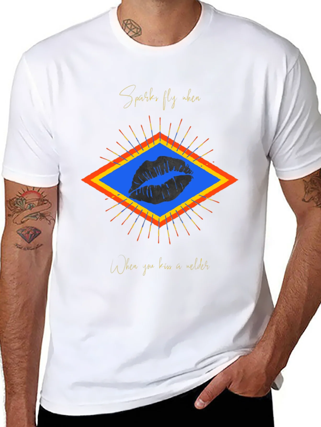 Sparks Fly Welder Kiss Graphic Tee