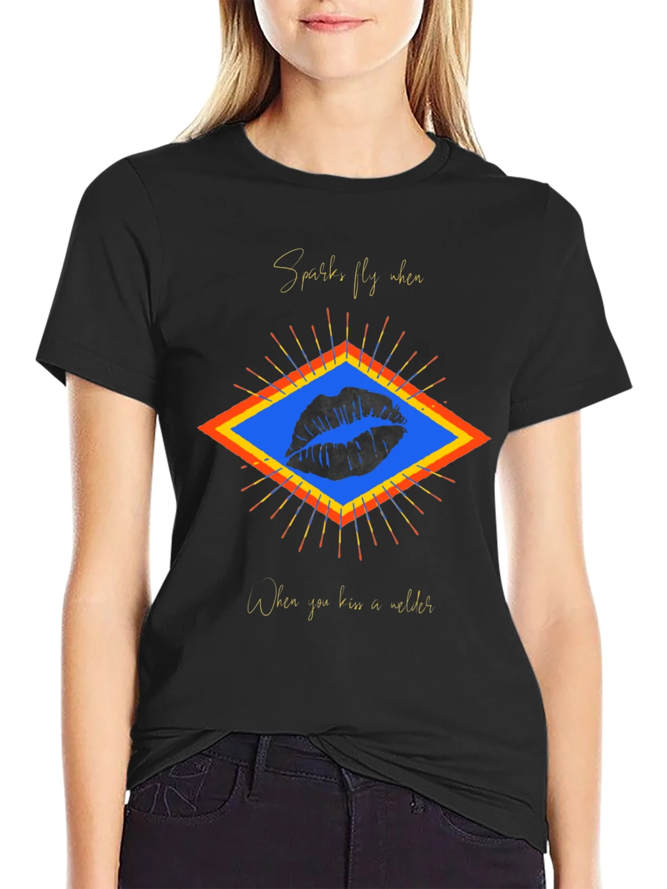 Sparks Fly Welder Kiss Graphic Tee