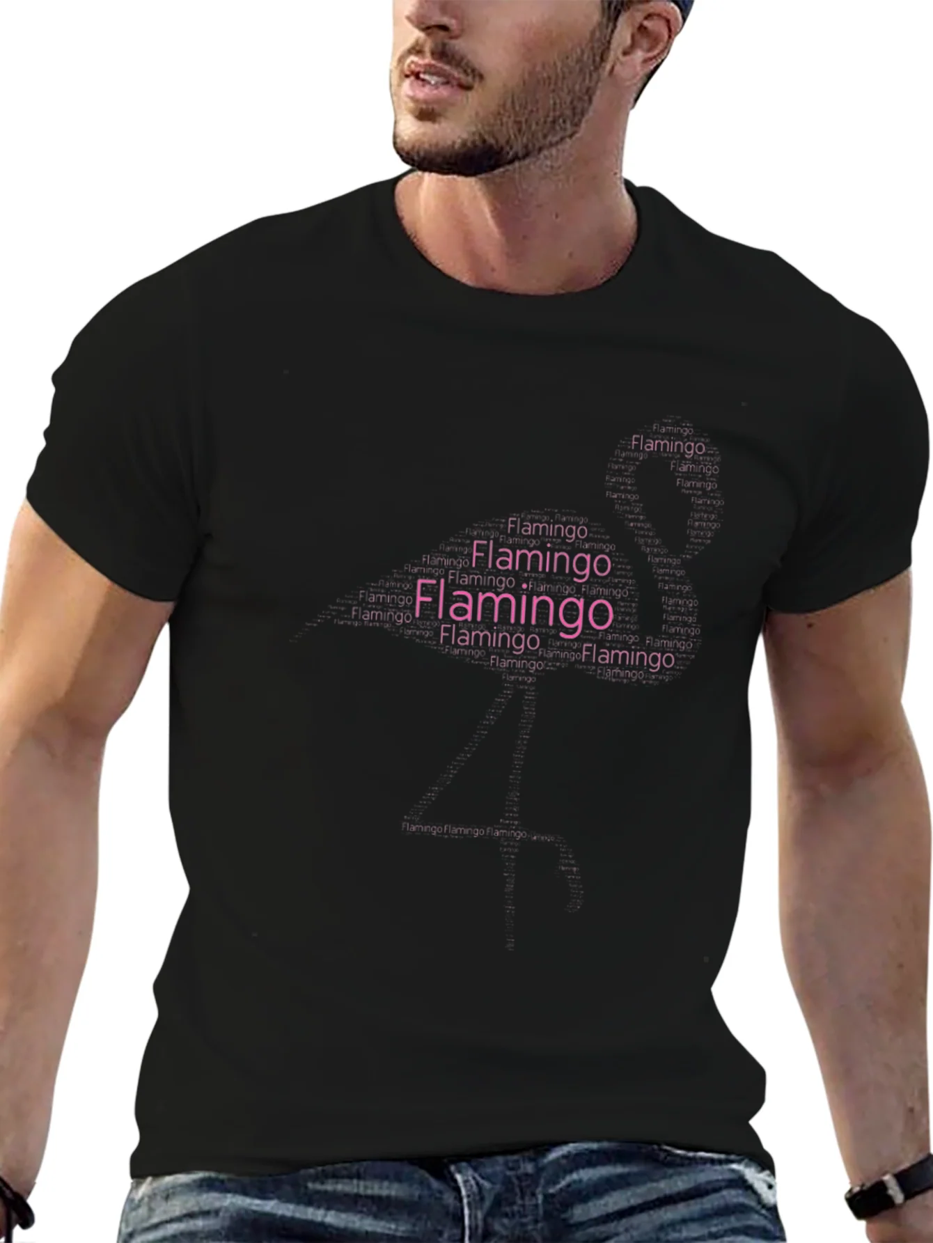 Flamingo Word Art Graphic Black T-Shirt