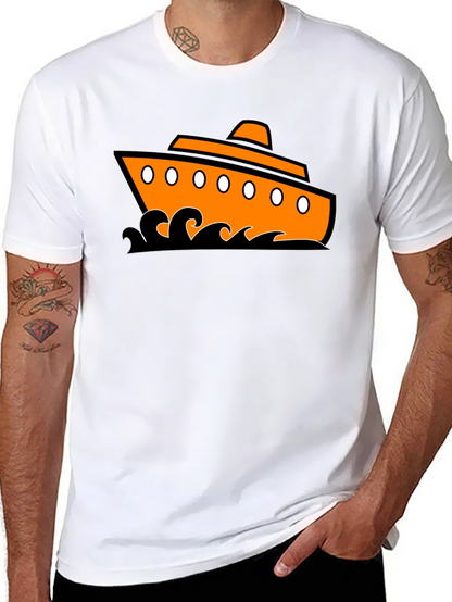 Nautical Ship Graphic Tee - Black Cotton