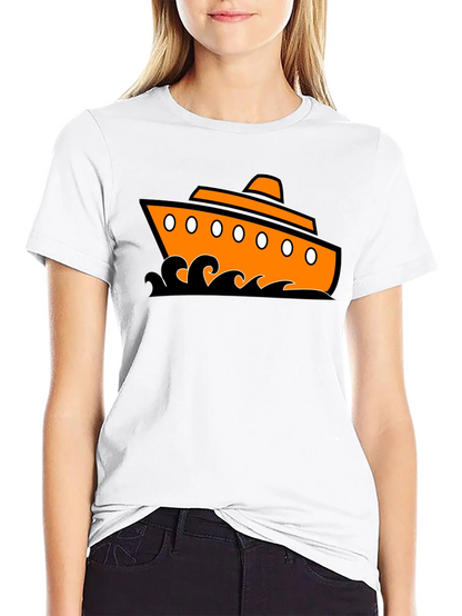 Nautical Ship Graphic Tee - Black Cotton