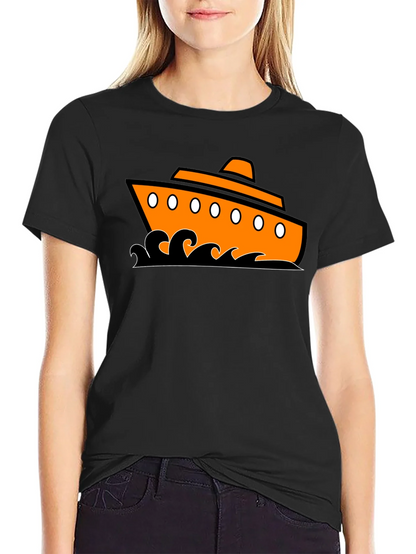 Nautical Ship Graphic Tee - Black Cotton