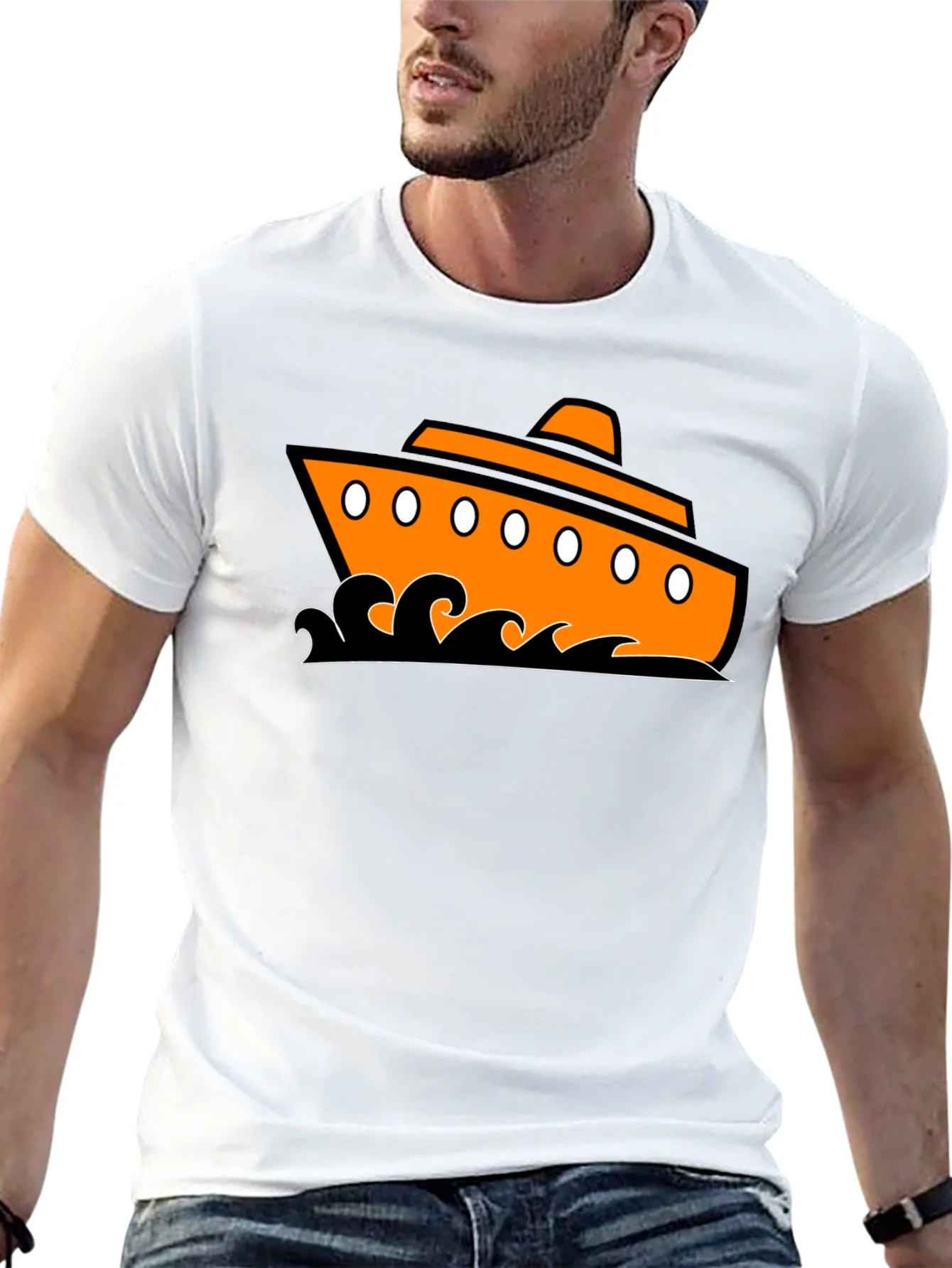 Nautical Ship Graphic Tee - Black Cotton