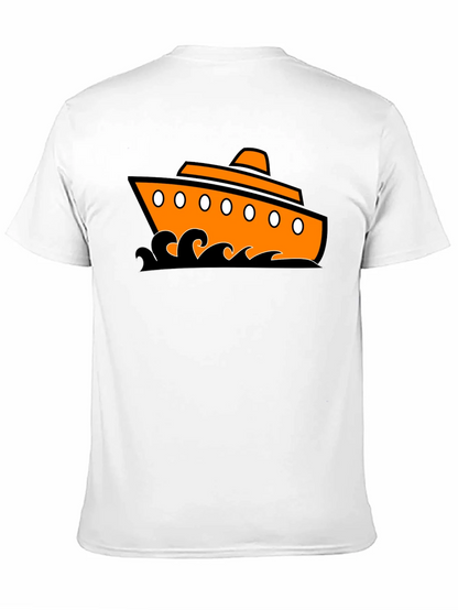 Nautical Ship Graphic Tee - Black Cotton