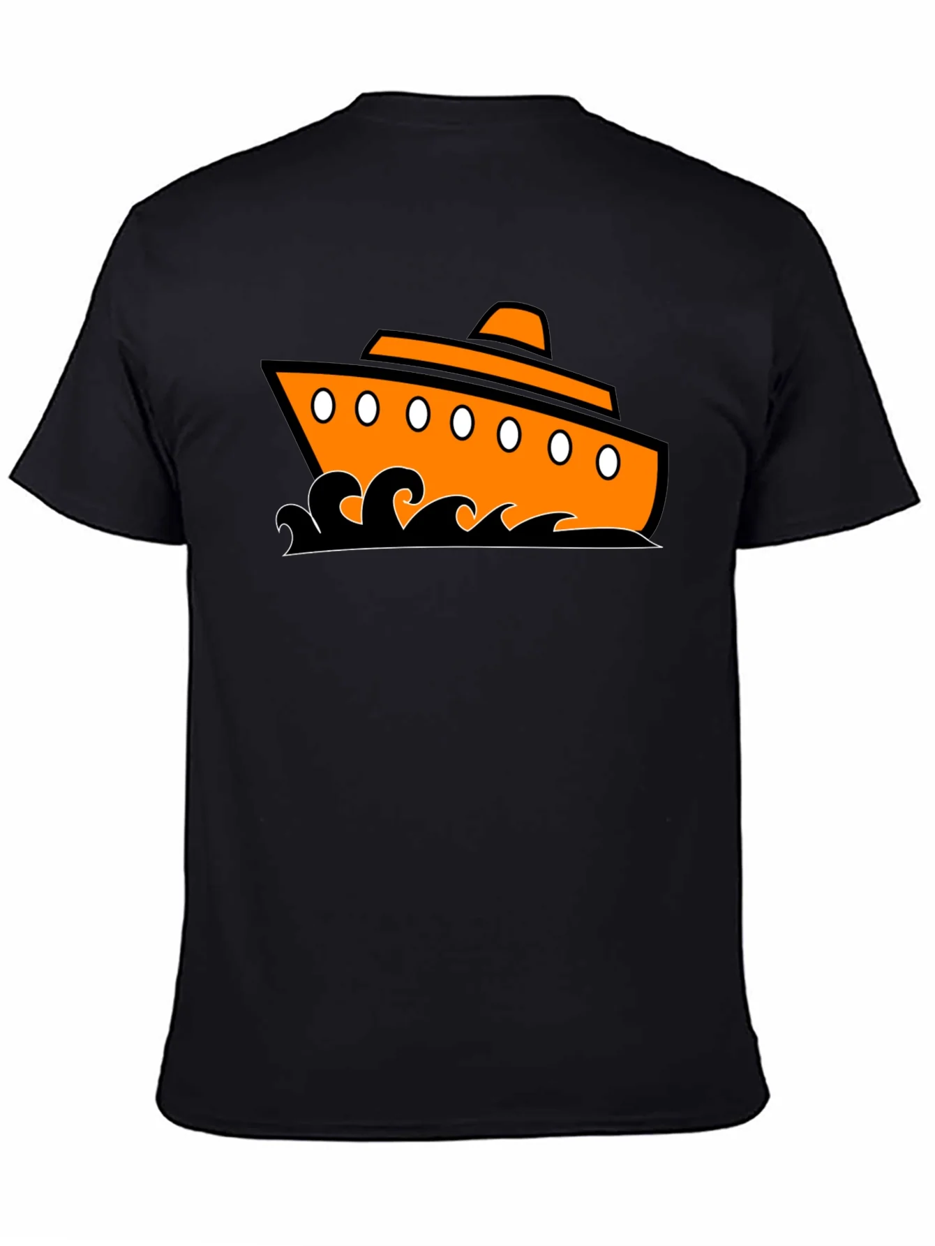 Nautical Ship Graphic Tee - Black Cotton