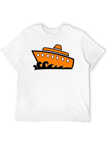 Nautical Ship Graphic Tee - Black Cotton