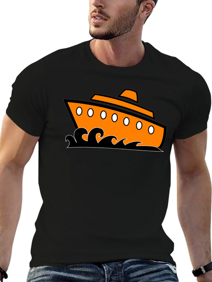 Nautical Ship Graphic Tee - Black Cotton