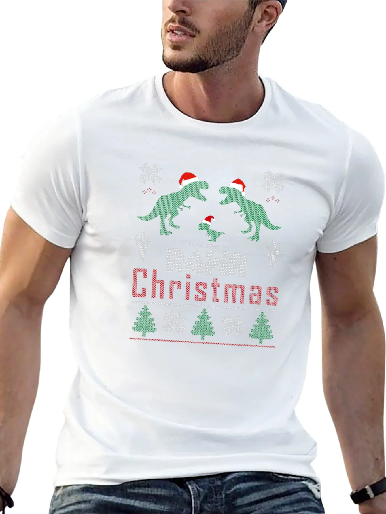 Rawr Christmas Dinosaur Ugly Sweater T-Shirt