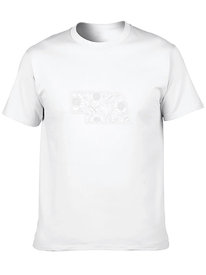 Nebraska Floral State Outline Black T-Shirt