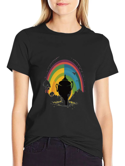 Rainbow Trophy Graphic Tee - Black Cotton Shirt
