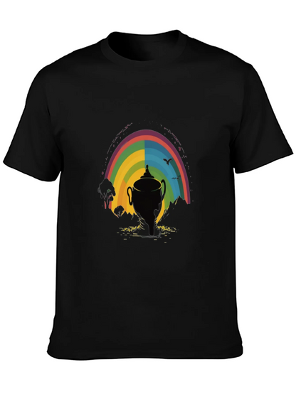 Rainbow Trophy Graphic Tee - Black Cotton Shirt