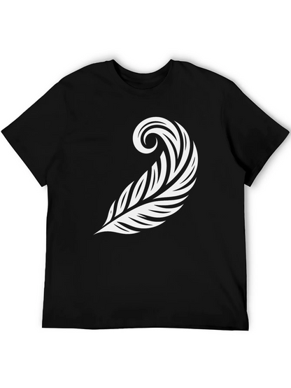 Stylish Feather Graphic Tee - Black