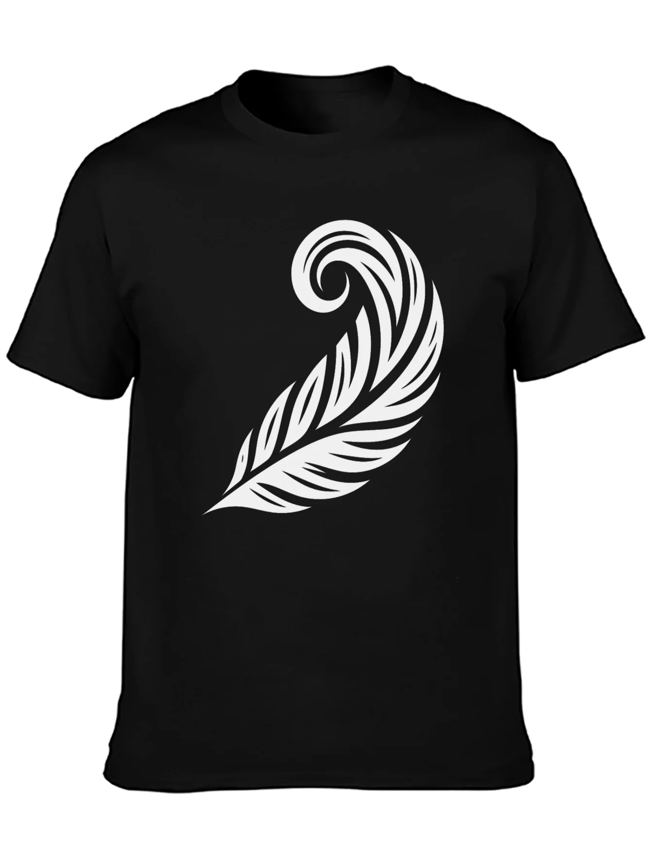 Stylish Feather Graphic Tee - Black