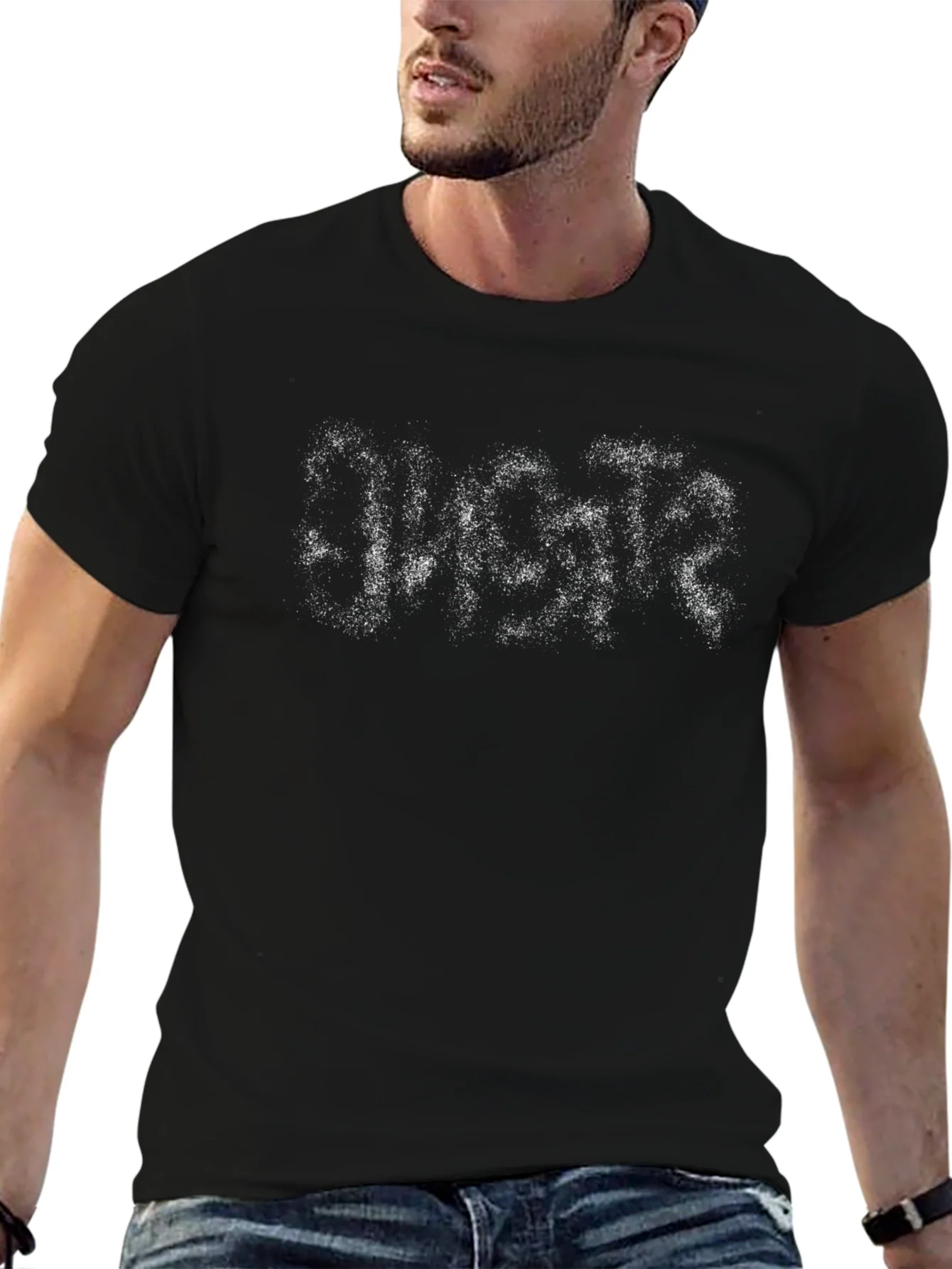 Mens Black T-Shirt with Distressed Graphic Print
