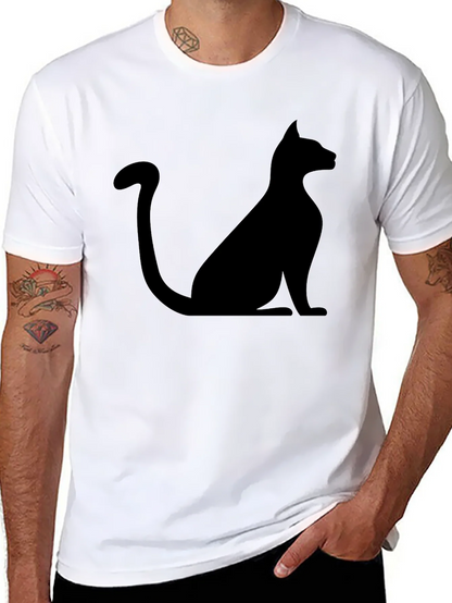 Mens Black Cat Silhouette Graphic T-Shirt