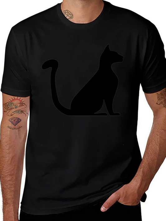 Mens Black Cat Silhouette Graphic T-Shirt