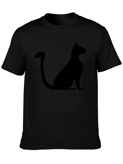 Mens Black Cat Silhouette Graphic T-Shirt