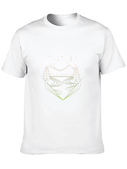 Geometric Landscape Graphic Tee - Black Cotton Blend