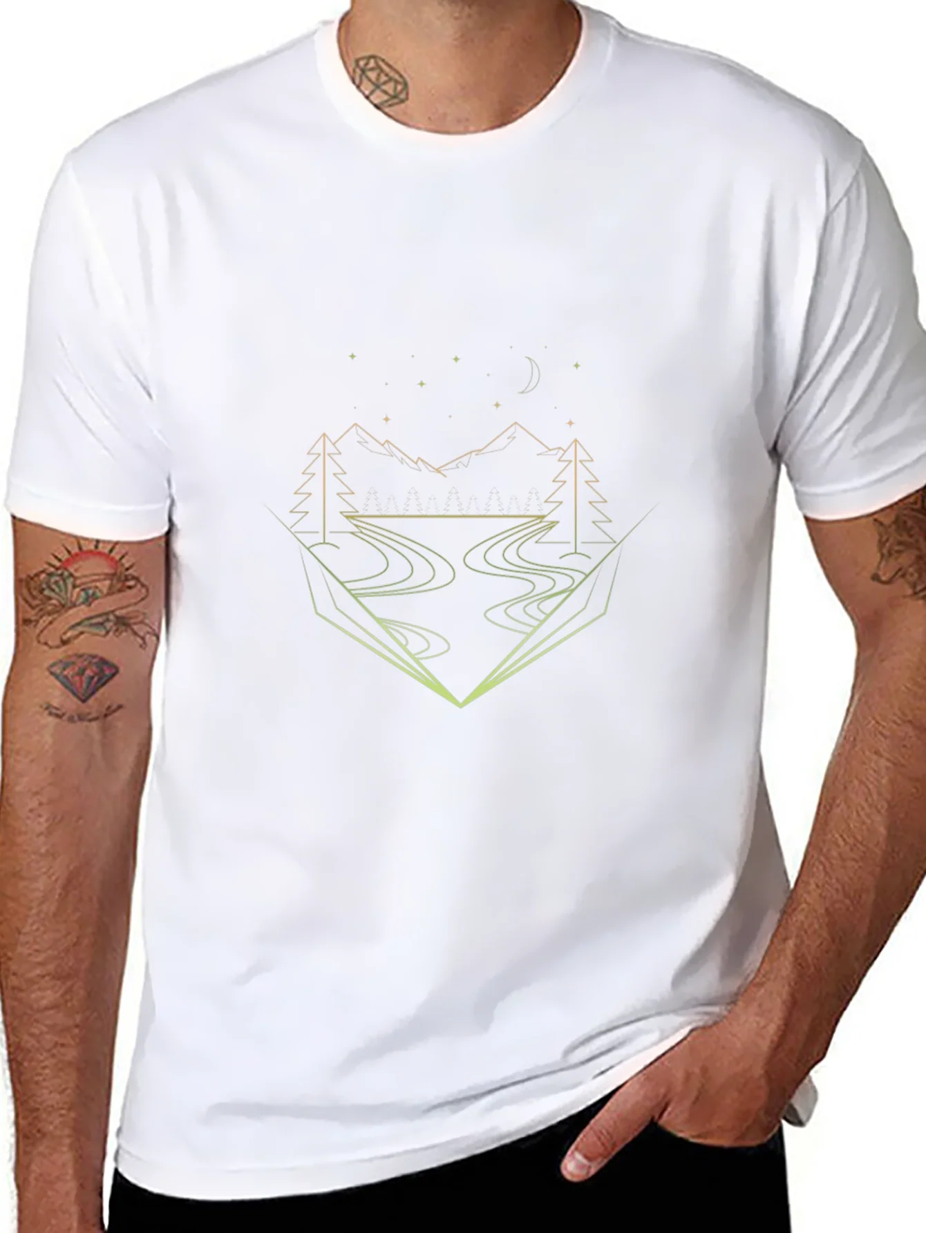 Geometric Landscape Graphic Tee - Black Cotton Blend