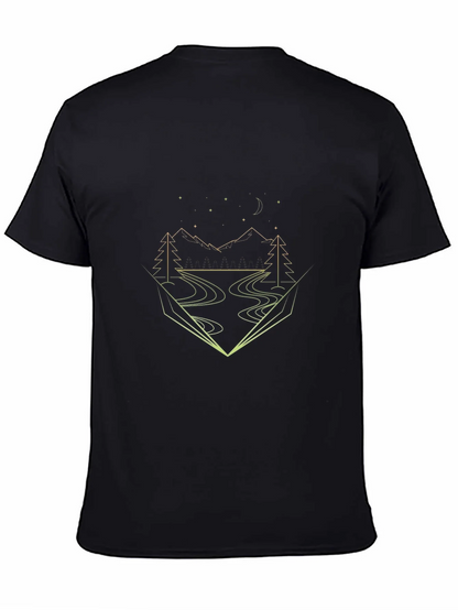 Geometric Landscape Graphic Tee - Black Cotton Blend