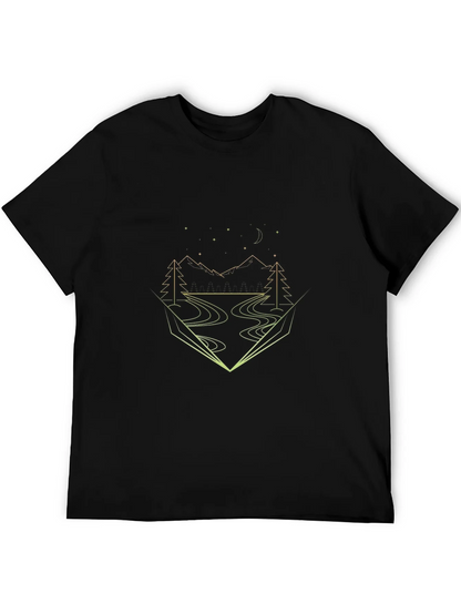 Geometric Landscape Graphic Tee - Black Cotton Blend