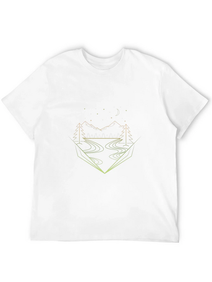 Geometric Landscape Graphic Tee - Black Cotton Blend